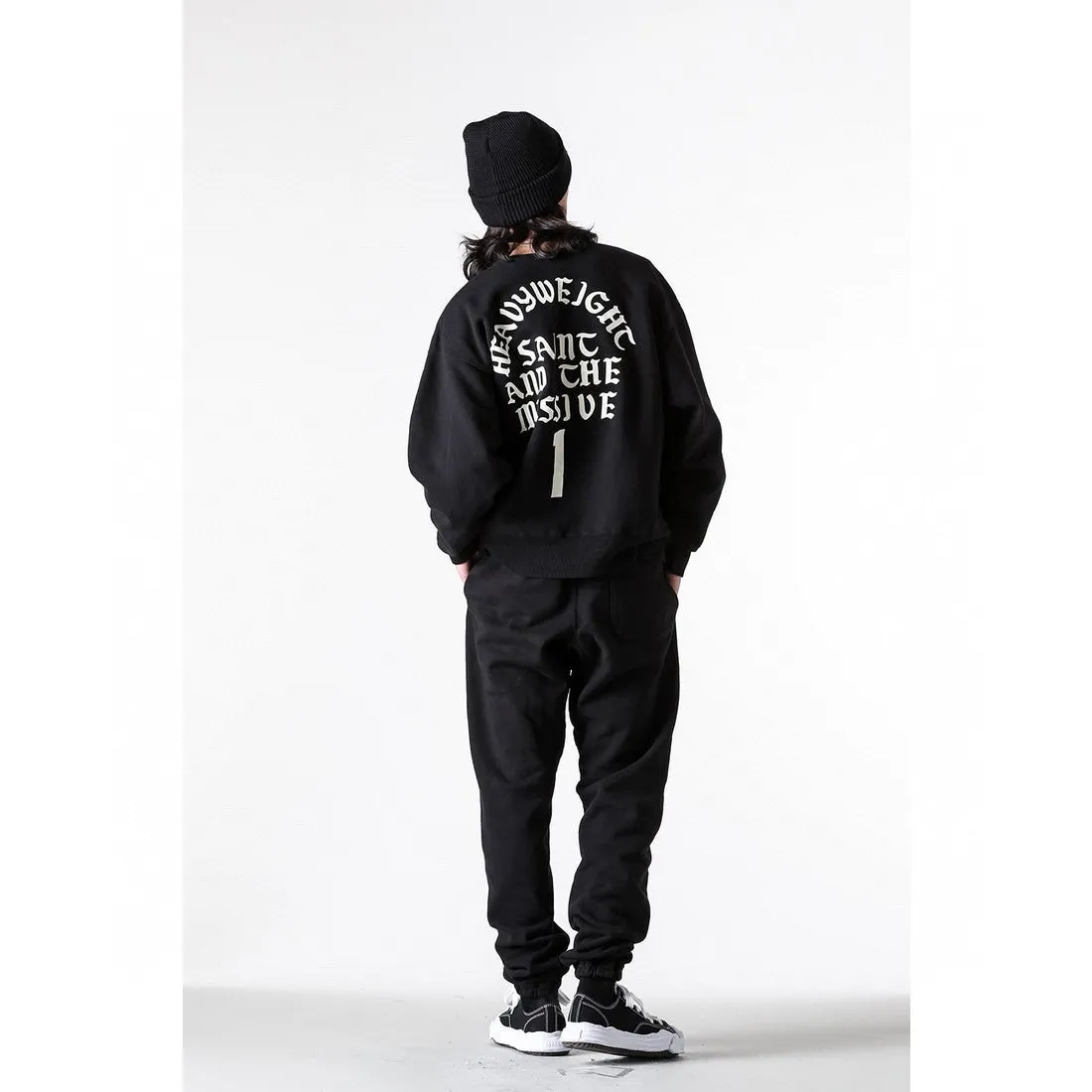 SAINT Mxxxxxx SWT PNT/IT'S SAINT/BLK flocked sweatpants black S-X ⚠️Attention: important points: this is flocking printing, not glue or crack paste. Don't buy what you see in the picture. Electrostatic flocking printing technology. Correct accessories. Fruit main mark/little angel anti-counterfeiting mark.